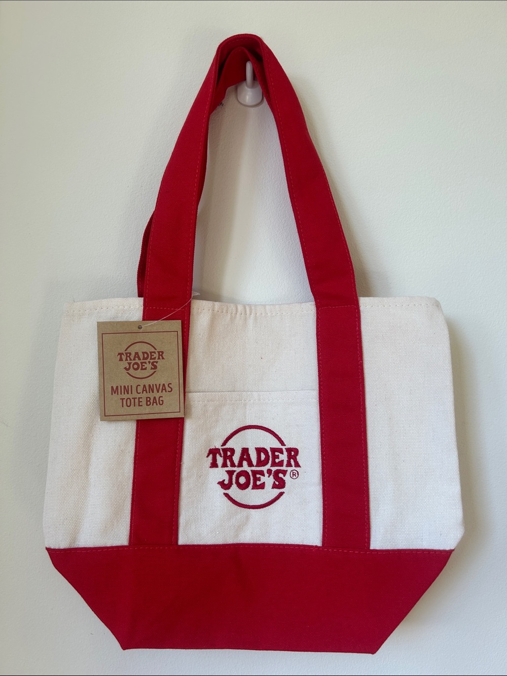 Trader Joe's Cream and Red Mini Canvas Tote